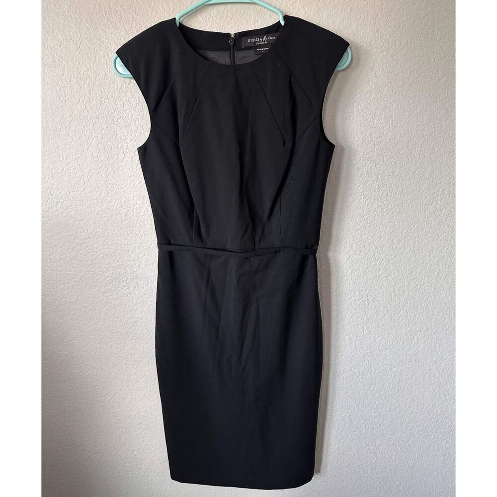GUESS by Marciano Black Sleeveless Sheath Dress Size 2 Pleated Work Cocktail LBD